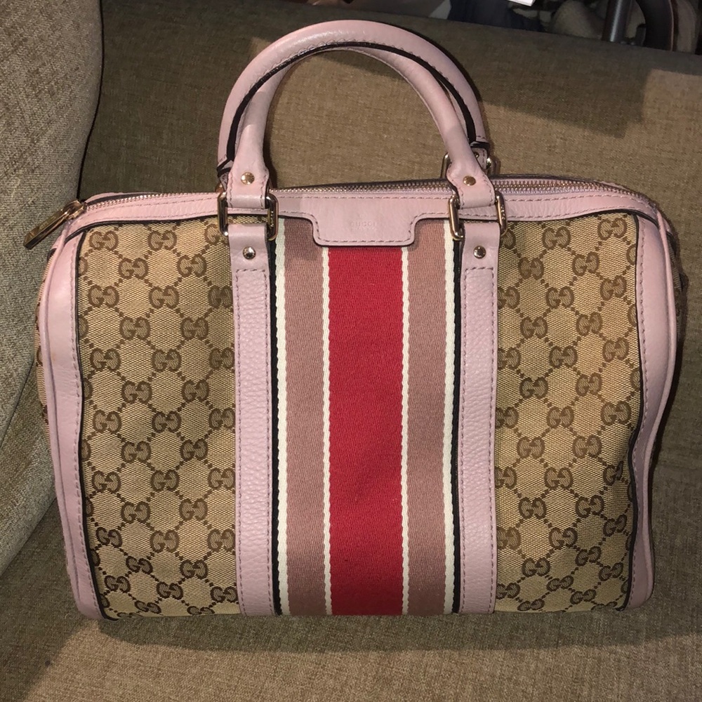 Gucci Medium Mauve Web Boston Bag w/strap